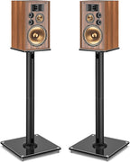 YOMT Universal Speaker Stands Pair for Surround Sound, 28 Inch Floor Speaker Stands with Cable Management Holds 22lbs Bookshelf Speaker Satellite Speaker, 1 Pair