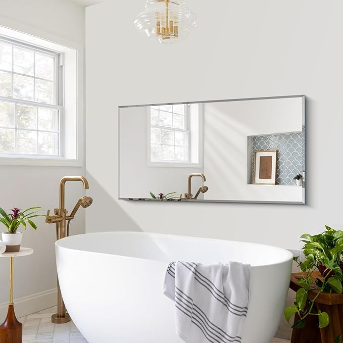 CILIBER Beveled Mirror, 24x48 Beveled Bathroom Mirrors for Over Sink, Upgraded Shatterproof Beveled Frameless Vanity Mirror for Bathroom,Bedroom,Living Room and Entryway