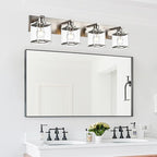 WINSHEN 4-Lights Bathroom Vanity Light Fixtures in Brushed Nickel, E26 Socket Wall Sconce Lighting Fixtures with Clear Glass Shades for Over Mirror Bedroom Living Room Cabinet