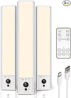 EZVALO 3 Pack Under Cabinet Lighting, Rechargeable Motion Sensor Light, LED Closet Lights Wireless, 3500K Dimmable, Timer, Magnetic, with Remote Control for Kitchen, Closet, Stair