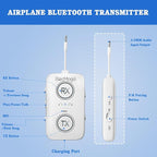 2026 Upgraded Airplane Bluetooth 5.4 Adapter with aptX Adaptive, ElecMoga Airplane Travel Essentials Supports 2 AirPods or Headphones, 2-in-1 AUX Wireless Transmitter Receiver for Gym, TV, Car, White