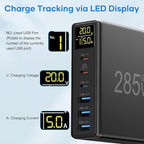 YSYFAD 6 Port USB C Charging Station with Digital LCD Display - GaN Fast 100W USB C Charger for MacBook Laptops, iPad, iPhone, Samsung - Black