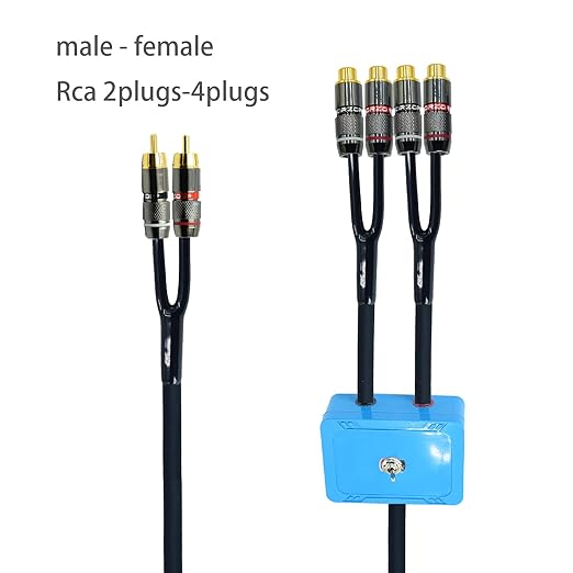 25ft Sound Channel swicher 2 Male to 4 Female RCA Switch Selector 2 in 1 Out R/L Stereo Audio 1 in 2 Out Stereo Audio Splitter with Mute Button No External Power Required CD Speaker DVD Player
