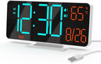 KOSUMOSU Desk Clock, 6.7in Small Digital Clock for Bedroom, Auto Dimming, Room Temperature, Day of The Week, Seconds, Date, LED Clocks for Living Room, Alarm Clocks for Bedrooms