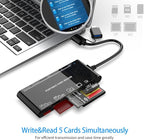 USB C USB3.0 Multi Card Reader for SD, CF, Micro SD, XD, MS Cards - 7 in 1 Adapter Hub for Windows, Mac, Linux, Android