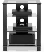 FITUEYES 4-Tier AV Media Cabinet Stand Component Cabinet, Gaming TV Stand and Stereo Rack Audio Tower with Height Adjustable Tempered Glass Shelves, AS406003GB