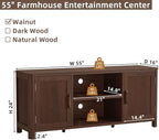 Joaxswe Farmhouse 55" Entertainment Center, Dark Walnut Tv Stand with Adjustable Shelves & 2 Door Storage,Wood Media Console Cabinet for TVs Up to 65 inches, Rustic Tv Stands for Living Room,Bedroom