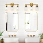 Guliaofo 3-Light Brushed Gold Vanity Lights, E26 Modern Bathroom Light Fixtures with Clear Glass Shade, Wall Lamps for Mirror Kitchen Hallway Cabinet Living Room Sconces Lights