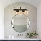 FDPBY Crystal Vanity Lights 3-Light Black Bathroom Vanity Lights Modern Crystal Bathroom Light Fixtures Over Mirror 23.62" Long Vanity Light for Bathroom