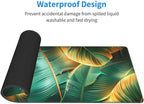 CANFLASHION Desk Pad,Office Desk Mat 31.5"×11.8" Large Gaming Mouse Pad,Durable Extended Computer Mouse Pad,Waterproof Thick Big Mouse Pads with Non-Slip Rubber Base Office Home Gold Green Palm Leaves