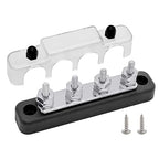 4 x #10 (M5) Studs Bus Bar, Ampper 4.2" Ground Distribution Block Brass Battery BusBar Junction with Cover for Auto Boat Amplifier and More (Black)