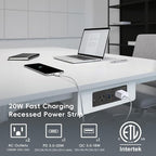 2 Pack 20W Recessed Power Strips USB, 2 AC + 1 USB-C + 1 USB-A, 6ft Cord, Space Saving Furniture Outlets for Desk/Bedside/Drawer (18W USB-A & 20W USB-C Fast Charge)
