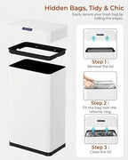 TLSUNNY 16 Gallon Motion Sensor Trash Can,Touchless Automatic Garbage Can,Brushed Stainless Steel Smart Bin,with Bag Holder,Soft Close Lid,for Kitchen,Office,RV,Bedroom,Living Room (White, 60L)