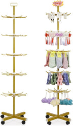 Exttlliy Retail Display Stand 5 Tier Metal Spinning Display Rack with Wheels Keychain Jewelry Stocking Hat Display Stand with Hooks for Malls, Showroom, Retail Store (Gold)