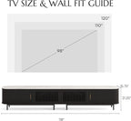POVISON Sliding Tambour Door TV Stand, Mid Century Modern TV Console, Wood Media Console, Entertainment Center with Storage Cabinet, Fully-Assembled (Black, 118.11")
