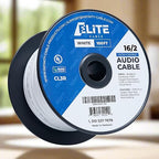 Elite 16/2 Speaker Wire 100ft, UL Listed, CMR/CL3R, (Riser/in-Wall & Outdoor/In-Ground (Direct Burial)- 100% Oxygen Free Pure Bare Copper (OFC), 16AWG/2-Conductor, 100ft Bulk Cable (65 Strands) White