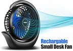 Viniper Portable Rechargeable Fan, Small Desk Fan : 3 Speeds & 8-24 Hours Longer Working, 180 Rotation, Portable USB Battery Fan for Office/Home (Black-Blue)6.2 inch