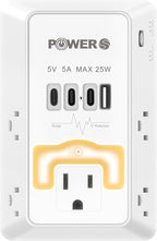 Electrical Outlet Extender with USB Ports (3C1A), Snug Wall Outlet with Night Light, Surge Protector, Wall Plug Adapter for Multiple Devices, Wall Socket Expander