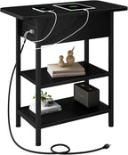 LIDYUK End Table with Charging Station, Flip Top Side Table with USB Ports and Outlets, Nightstand for Small Spaces, Bedside Tables with Storage Shelf for Living Room, Bedroom, Black