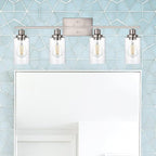 WINSHEN 4-Lights Modern Vanity Light Fixtures for Bathroom Over Mirror, Farmhouse 31-Inches Length Seeded Glass Bath Wall Sconce Lighting in Brushed Nickel