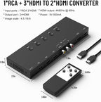 Dingsun 3 Way HDMI 2.0+ RCA to 2 Way HDMI Converter for Fire Stick，ROKU, N64, NGC, Wii, PS2/3/4/5, Xbox Series, Xbox ONE, Switch ect.(4In to 2Out)