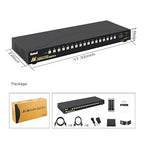 JideTech 16x1 HDMI USB KVM Switch 4K@60Hz with USB 3.0 Hub, Hotkey Switching, HDCP2.1 & Intelligent EDID — Multi System USB Peripheral Sharing for Office/Studio/IT Rack
