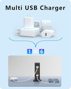 VPSUN USB Charger 6 Port 50W Multi USB Tower Charging Station for Multiple Devices iPhone 15/14/14 Pro/14 Pro Max/13 Pro/13 Pro Max/Android/Samsung/Tablet,etc (Black, 50W)