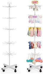 Exttlliy 5-Tier Metal Spinning Display Stand Rack with Wheels, Keychain Jewelry Stocking Hat Display Stand, White