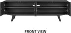 NTC Sapa Mid-Century Modern Solid Wood TV Stand 4-Door Media Console with Carved Geometric Fronts for TVs up to 75", Effortless Assembly, Burnt Black