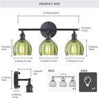 Shenmoyl Bathroom Light Fixtures, 3-Light Black Vanity Wall Light Over Mirror with Green Tulip Glass Shade for Bedroom Living Room (Bulb Not Included)