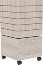16" W * 16" D * 62" H - Slatwall Tower, Four Panel Slatwall Retail Fixture, Rotating Retail Display Rack (Gray Wood Grain)