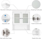 Spirich Bathroom Cabinet Wall Mounted, Medicine Cabinet Organizer with Glass Doors and Adjustable Shelves, Bathroom Wall Cabinet Over Toilet, White