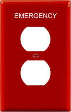 ENERLITES Duplex Receptacle Outlet Wall Plate with Emergency Label, Electrical Outlet Cover, Mid-Size Size 1-Gang 4.88" x 3.11", Unbreakable Polycarbonate Thermoplastic, UL Listed, 8821M-ER, Red
