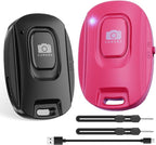 Bluetooth Camera Remote Shutter for iPhone and Android Smartphones, Rechargeable Wireless Phone Remote Control,Selfie Button for Photos and Videos, Charging Cable Included (2 Pack) Black&Pink
