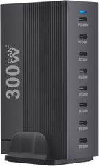 OHLOPL 300W 8-Port GaN PD3.1 Desktop Charging Station | Intelligent Power Allocation, Ideal for Office and Home, Safely Charges Laptops, Phones, Tablets, and Watches