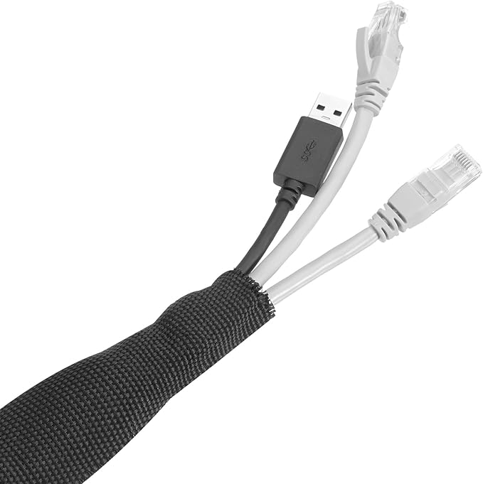 MECCANIXITY Braided Cable Sleeves Heat Shrinkable Fabric Sleeving, 1 1/4" 33ft Black 2:1 Ratio Heat Shrinkable Cord Protector for Harness Cable, Network Cable Protection, Cable Management