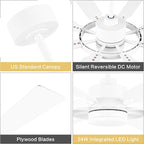 ELEHINSER 80 Inch Ceiling Fan with Lights and 3 Downrods, 8 Plywood Blades, 6-Speed Noiseless Reversible DC Motor, 3CCT, Windmill Ceiling fan for Kitchen Bedroom Living Room, Gloss White