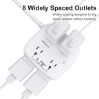 Surge Protector Power Strip - YISHU 8 Widely Outlets with 2 USB-C(PD 30W) and 2 USB-A Ports, 3 Side Outlet Extender with 6Ft Flat Plug Extension Cord, Wall Mount, Desk USB Charging Station, ETL,White