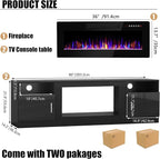VITESSE TV Stand with 36" inch Electric Fireplace Up to 90" TVs, LED Light Entertainment Center, 80" Modern Wood High Gloss Fireplace with Highlight Storage Cabinet for Living Room (Black)
