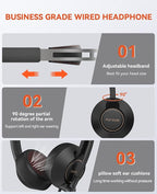 NUROUM HP11DU Wired Headset, Dual-Ear (Stereo) Headphones with Noise Canceling Microphone, On Ear Computer Headset with in-line Control, USB/Type-C, PC Headset for Home Office Online Class Skype Zoom