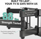 WALI Full Motion TV Wall Mount for 32–70 Inch TVs – Dual Articulating Mount with Swivel, Tilt & Extension | VESA up to 400x400mm | Fits 12/16" Wood Studs | Holds Up to 88 lbs