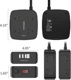 20 Ft Surge Protector Power Strip - 8 Widely Outlets with 4 USB Ports, 3 Side Outlet Extender with 20 Feet Extension Cord, Flat Plug, Wall Mount, Desk USB Charging Station, ETL, Black
