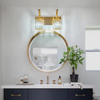FDPBY Bathroom Crystal Vanity Lights 2-Light Gold Wall Lamp Modern Crystal Bathroom Light Fixtures Over Mirror 13.77" Long Wall Sconce