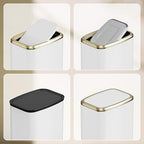 8L/2.1 Gallon Small Bathroom Trash Can with Lid, Swing-Top Rectangular Waste Bin, Stainless Steel Garbage Can for Home, Office, Toilet, Bedroom, Living-Room (White)