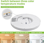 hykolity 2 Pack 12 Inch Selectable CCT LED Round Flat Panel Light, 24W 3000K/4000K/5000K, Edge-Lit Flush Mount Ceiling Light Fixture for Kitchen, Bedroom, Laundry and Closet Room，White