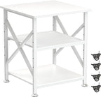 Printer Stand, 23.6 x 23.6 Inches Large Printer Stand with Adjustable Storage Shelf, 3 Tier Printer Table for Home Office, Rolling Printer Cart with Industrial Wheels, Mini Fridge Stand Table, White