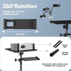 OUKMIC Projector Stand Tripod Laptop Tripod on Wheels with 2 Shelves, Adjustable Height 26 to 49 Inch Portable Podium Stand with Gooseneck Phone Holder for Office, School, Home, DJ Racks