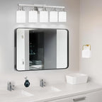 DIKAIDA 5-Light Bathroom Light Fixtures, 30" Nickel Bathroom Vanity Light with Milky White Glass Shade, Modern Bathroom Wall Lights Over Mirror, Farmhouse Wall Sconces Lighting for Bedroom Living Room