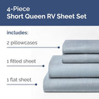 RV Short Queen Sheet Set 60 X 75 - 4 Piece RV Short Queen Bed Sheets - Soft, Breathable & Cooling - Designed for Bunks, Trailers & Campers - Fits 8” to 12" Mattress - Luxury Bedding - Heathered Blue