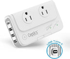 Ceptics Egypt, Dubai, Jordan Voltage Converter, Convert 220V to 110V for Devices Like Curling Iron Straightener Chargers 4 USB PD 18W Fast Charging Type H, C, G